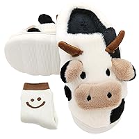 Cow Slippers for Women - Fluffy Animal Slippers for Adults, Cartoon Cute Cow Slides, Kawaii Winter Aesthetic Slippers, Fuzzy and Cozy Cotton House Shoes for Indoor and Outdoor Wear, Soft