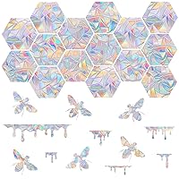 30 Pieces Honeycomb and Bee, Honey Window Clings for Bird Strikes- Anti-Collision Window Decals to Save Birds from Window Collisions,Non Adhesive Prismatic Vinyl Window Clings, Rainbow Stickers