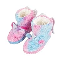 Little Kids Cozy Unicorn Rainbow Slippers Warm Socks Plush Fleece Slip-on Booties for Boy Girls Indoor & Outdoor