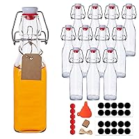 12 Pack 8.5oz Swing Top Glass Bottles, 250ML Square Bottles with Airtight Stoppers for Kombucha, Kefir, Vanilla Extract, Beer(Bonus Gaskets, Labels and Funnel)