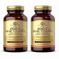 SOLGAR Ester-C Plus 500 mg Vitamin C (Ascorbate Complex) - 100 Vegetable Capsules, Pack of 2 - Antioxidant & Immune Support - Non GMO, Vegan, Gluten Free, Kosher - 200 Total Servings