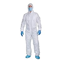 PENTAGON SAFETY EQUIPMENT 5 Pack Microporous Protective Coverall Suits With Hood Elastic Wrists, Ankles and Waist, Single Zipper, For Painting/Industrial Use (XL)