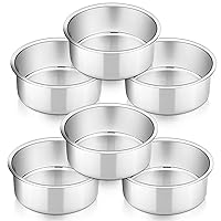 P&P CHEF 4 Inch Small Cake Pan Set of 6, Stainless Steel Round Cake Pans Tins Bakeware for Mini Cake Pizza and Quiche, Non Toxic & Healthy, Leakproof & Easy Clean, Mirror Finish & Easy Releasing
