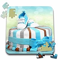 3dRose Blue and Brown Baby Shower Cake with Baby Shoes for New Baby - Puzzles (pzl_355853_2)