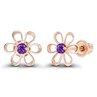 Solid 14K Gold 7.50mm Natural Birthstone Daisy Flower Screwback Stud Earrings For Women | 2mm Natural Birthstone | 14K Gold Natural or Created Gemstone Screwback Earrings For Women and Girls