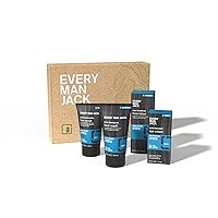 Every Man Jack Men's 4-Piece Fragrance Free Skin Care Set - Face Wash, Scrub, Lotion, Eye Cream