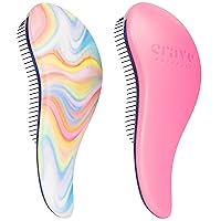 Glide Thru Detangling Hair Brushes for Adults & Kids Hair - Detangler Hairbrush for Natural, Curly, Straight, Wet or Dry Hair - Hair Brushes for Women - 2 Pack - Soft Hazy Swirl & Pink