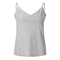 Women's Strap Elegant Tops Camisole 2024 Loose Fit T Shirts Tank Spring 2024 Casual Blouse V Neck Sequin Plain