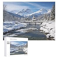 Wooden Puzzle Winter Landscape in The Bavarian Alps Jigsaw Puzzle 500 Pieces Personalized Picture Puzzle Family Decoration Puzzle for Adult Family Wedding Graduation Gift