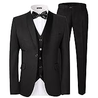 WEEN CHARM Men's Slim Fit 3 Piece Tuxedo Suit One Button Shawl Lapel Blazer Jacket Vest Pants Set