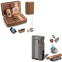 Cigar Humidor with Triple Flame 3 in 1 Cigar Lighter and Portable Dual Jet Flame Cigar Lighter