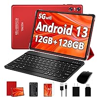 YESTEL 2024 Newest Android 13 Tablet 10 inch Tablet with 12GB RAM + 128GB ROM,1TB Expand,2.0GHz Octa-Core Processor,IPS HD Display,Support 5G WiFi,GPS,Bluetooth 5.0 with Keyboard,Mouse - Red