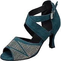 Womens Rhinestones Lint Ballroom Shoes Latin Sandals Tango Cha Cha Jazz Salsa Heels Customized Heels Body Strap