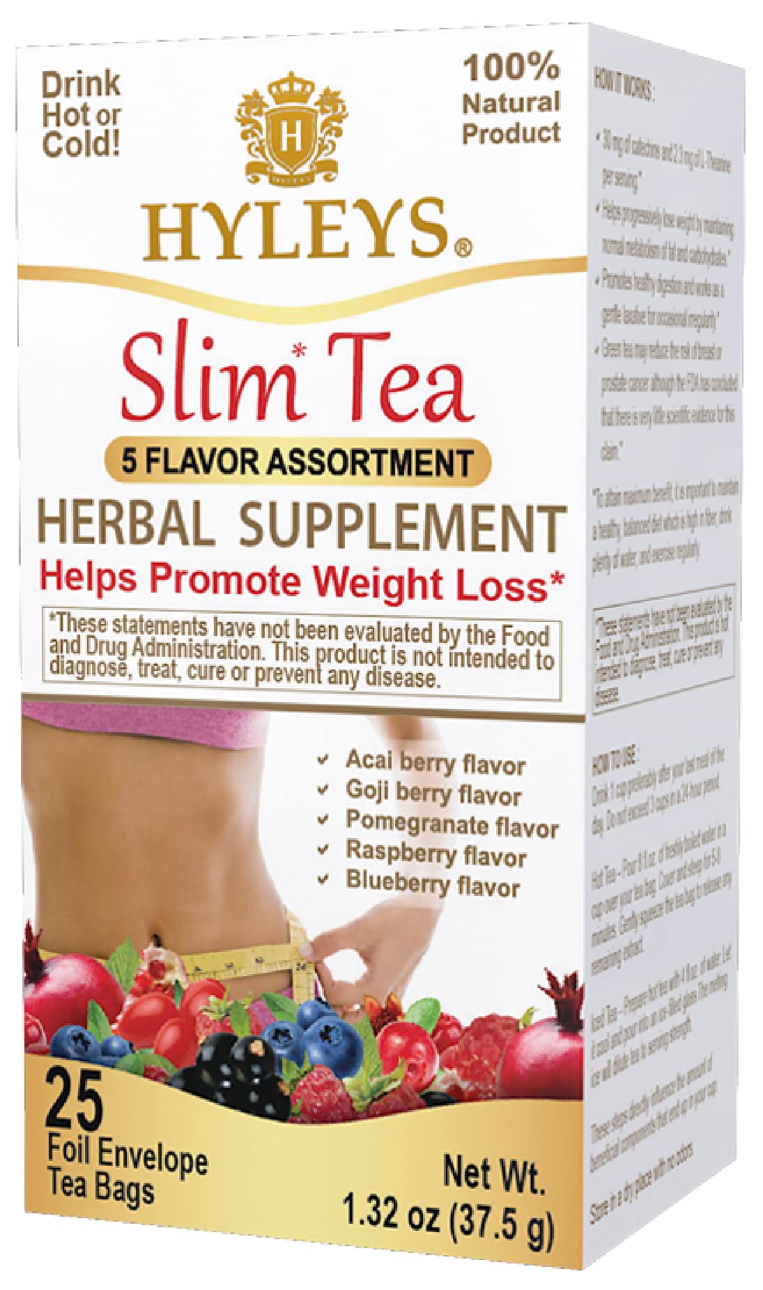 Hyleys Slim Tea 5 Flavor Assortment - Weight Loss Herbal Supplement Cleanse and Detox - 25 Tea Bags (1 Pack)