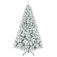 5ft Snow Flocked Artificial Christmas Tree Holiday Xmas White Tree for Home Office Holiday Party Indoor Outdoor Decoration Full Christmas Tree with 407 Branch Tips and Metal Foldable Stand