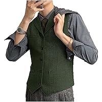 Mens Suit Vest,Herringbone Tweed Slim Fit Formal Bussiness Casual Waistcoat,Lightweight,for Wedding Party Dinner,1 Pack