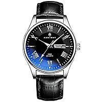 AKNIGHT Men's Square Watches Black Leather Strap, Stylish Business Casual Wrist Watch for Men, Stainless Steel Frame Waterproof Luminous Chronograph