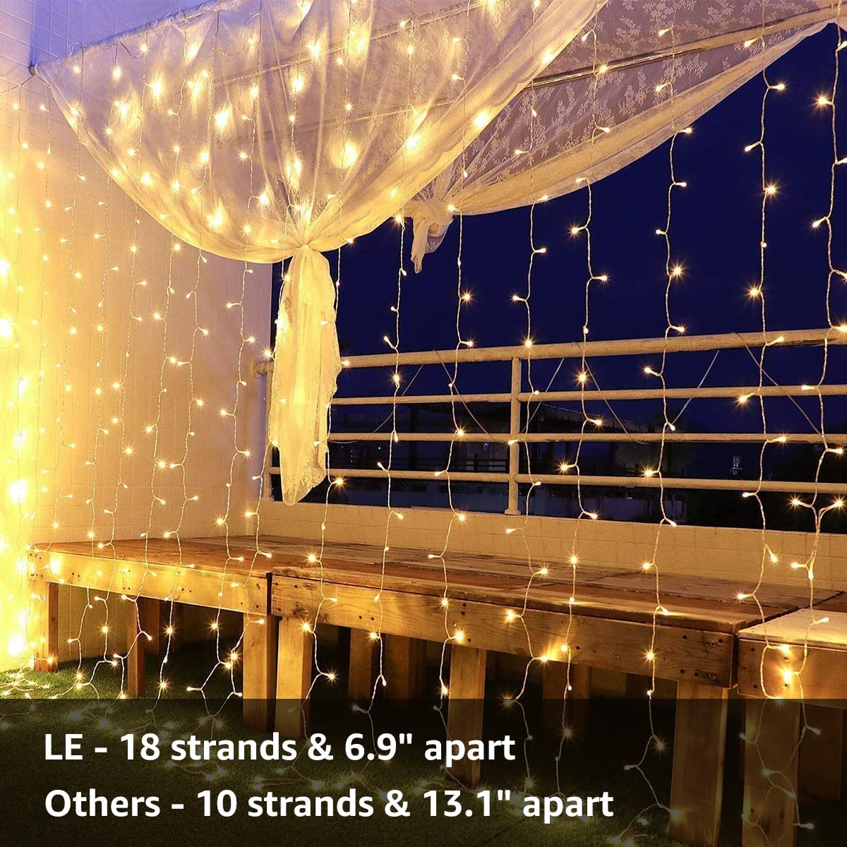 Lighting EVER Curtain Lights, 306 LED 10×10 ft High Density Plug in Window Hanging Fairy String Lights for Wedding Party Backdrop Gazebo, Twinkle Lights for Bedroom Wall (18 Strings, 6.9