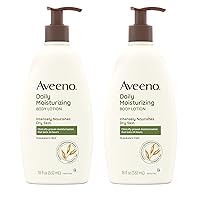 Aveeno Daily Moisturizing Body Lotion with Soothing Prebiotic Oat, Gentle Lotion Nourishes Dry Skin With Moisture, Paraben-, Dye- & Fragrance-Free, Non-Greasy & Non-Comedogenic, 2 x 18 oz