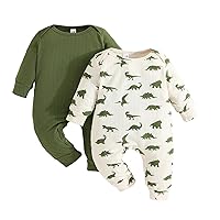 DuAnyozu Newborn Infant Baby Boys Clothes Plain Dinosaur Jumpsuit Romper Fall Winter Coming Home Outfits 2 Piece Clothing