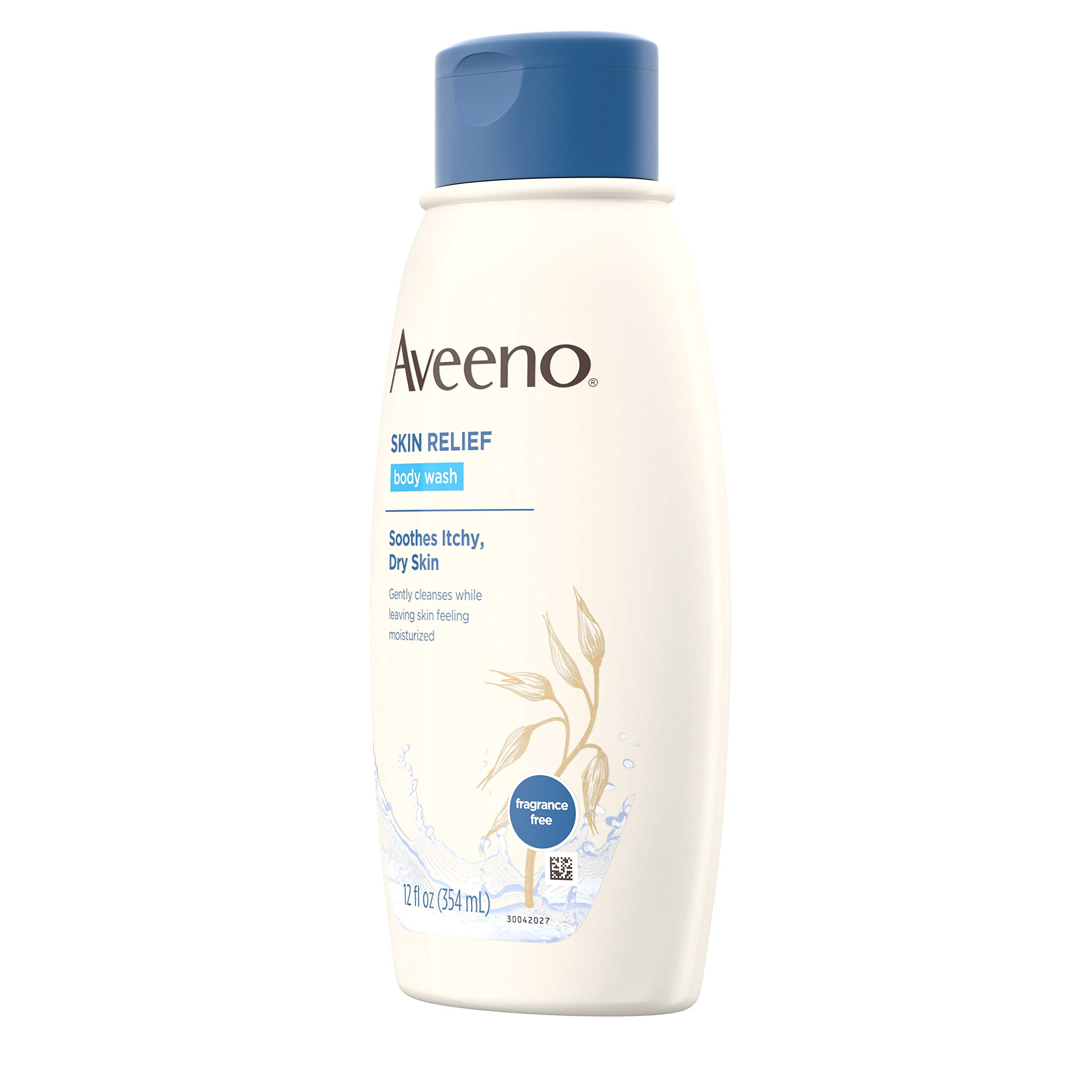 Aveeno Skin Relief Fragrance-Free Body Wash with Oat to Soothe Dry Itchy Skin, Gentle, Soap-Free & Dye-Free for Sensitive Skin, 12 fl. oz (Pack of 2)