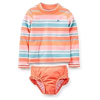 Carter's Little Girls' 2 Piece Striped Swim Rashguard Set (4K, Orange)