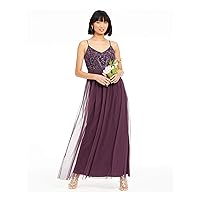 Adrianna Papell Womens Beaded Top Gown Dress, Purple, 4
