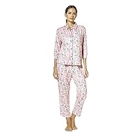 HUE Women's Brushed Loose Knit Button Up Shirt and Pant 2 Piece Pajama Set