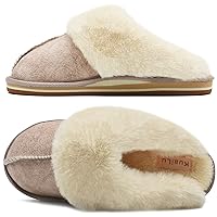 KuaiLu Womens Fluff Dual Memory Foam Slippers Ladies Cozy Arch Support Warm Scuff Slippers Slip on Comfy Winter House Shoes with Non-Slip Indoor Outdoor Hard Sole