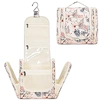 Narwey Large Hanging Toiletry Bag for Women Travel Makeup Bag Organizer Toiletries Bag Dry Wet Separation (Beige Flamingo)