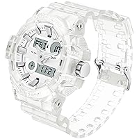 Digital Watch Sport Digital Watches Men's Waterproof Military Outdoor Watch LED Multifunctional Stopwatch Calendar Dual Time Countdown 12/24H Transparent