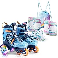 SULIFEEL Adjustable Roller Skates for Beginner with Rainbow Unicorn Knee Pads Small
