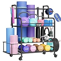 Yes4All Anova Multifunction Home Gym Organizer Storage Rack with 4 Lockable Casters - Home Gym Storage Rack for Dumbbells Kettlebells, Yoga Mat Storage Rack, Workout Equipment Storage 250lbs Black