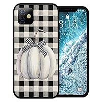 Compatible with iPhone 14 Case 6.1 inch, Thanksgiving Fall Blue Pumpkin Black Plaid Phone Case Ultra Slim Thin Silicone Cover Anti-Scratch Shockproof Protective Rubber Case