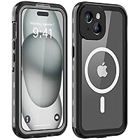 for iPhone 15 Case Waterproof,Shockproof Dustproof IP68 Waterproof iPhone 15 Case Built-in Screen Protector Charging Magnetic Ring for iPhone 15 Cover Black