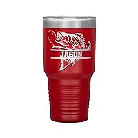 Personalized Bass Fishing Tumbler - Bass Fishing Gift - 30oz Insulated Engraved Stainless Steel Fishing Travel Mug Red