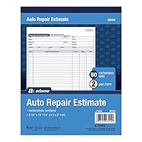 Adams Auto Repair Estimate Book, 2-Part, Carbonless, White/Canary, 8-3/8 x 10-11/16 Inches, 50 Sets per Book (D8104)