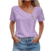 Womens Tops Eyelet Embroidery Summer Fashion Clothes Y2K Going Out Top Casual Short Sleeve Blouse Button Up T Shirt