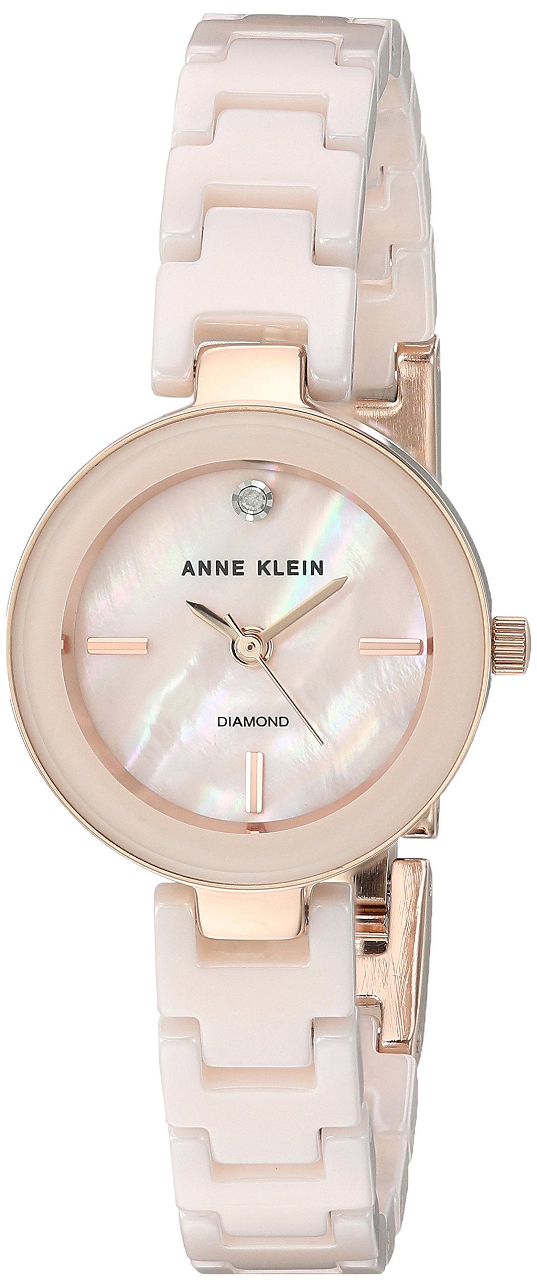 Anne Klein Women's Diamond Japanese-Quartz Dress Watch with Ceramic Strap, Pink, 10 (Model: AK/2660LPRG)
