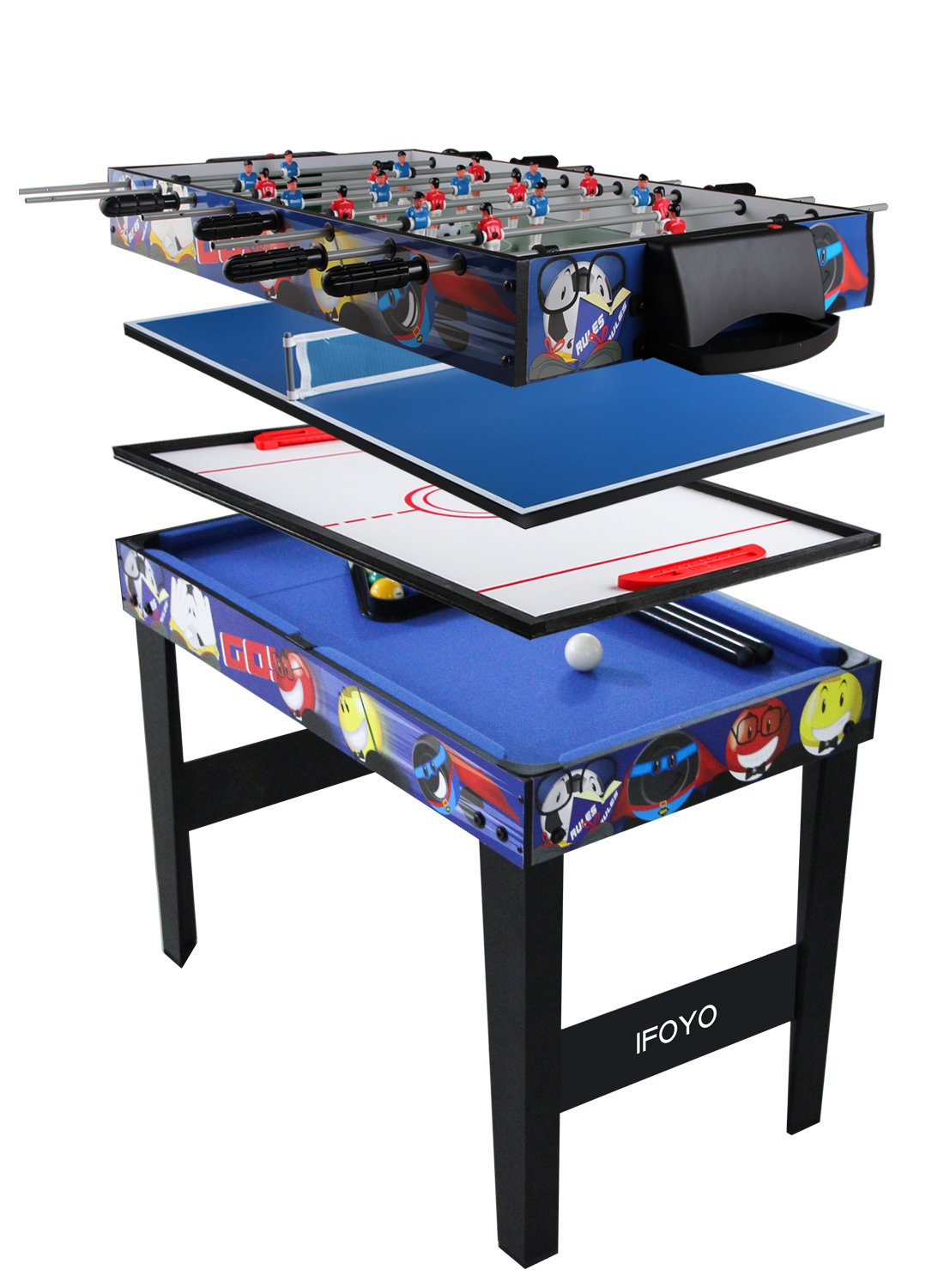 IFOYO Multi Function 4 in 1 Combo Game Table, Steady Pool Table, Hockey Table, Soccer Foosball Table, Table Tennis Table,, 31.5in / 48in