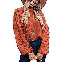Flygo Women's Loose Crew Neck Puff Sleeve Chunky Knitted Pullover Sweater