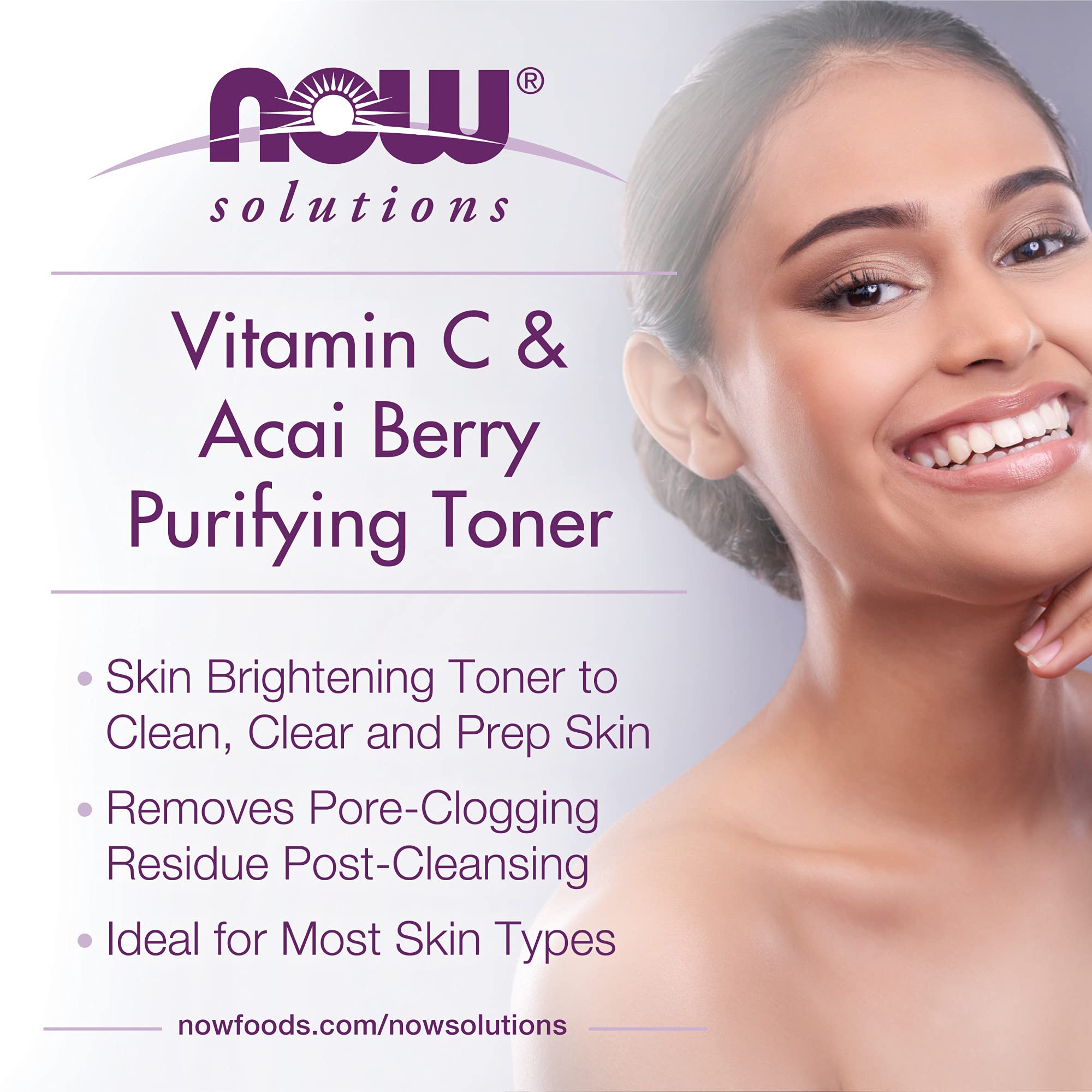 NOW Solutions, Vitamin C and Acai Berry Purifying Toner, Brightening System, Removes Pore-Clogging Residue, 8 Fl Oz (Pack of 1)