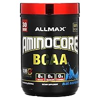 AMINOCORE BCAA – 8G BCAAs – 100% Pure Branch Chained Amino Acids – Gluten Free - Blue Raspberry - 315 Gram