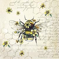 Paper Napkins BEE QUEEN cream 20-Count 3-Ply Cocktail Napkins 5 x 5 inches