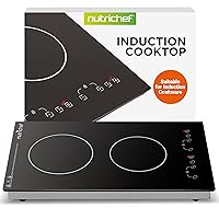Nutrichef Induction Cooktop - 2 Glass Induction Burner Zones - Adjustable Temperature Settings - 1800W Electric Induction Cooker - Digital Touch Sensors - Induction Hot plate - 20.47 X 11.42 Inches
