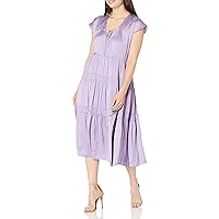 Maggy London Women's V-Neck Cap Sleeve Gathered Detail Tiered Midi Dress