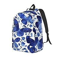 Canvas Backpack For Women Men Laptop Backpack Blue Butterflies Travel Daypack Lightweight Casual Backpack