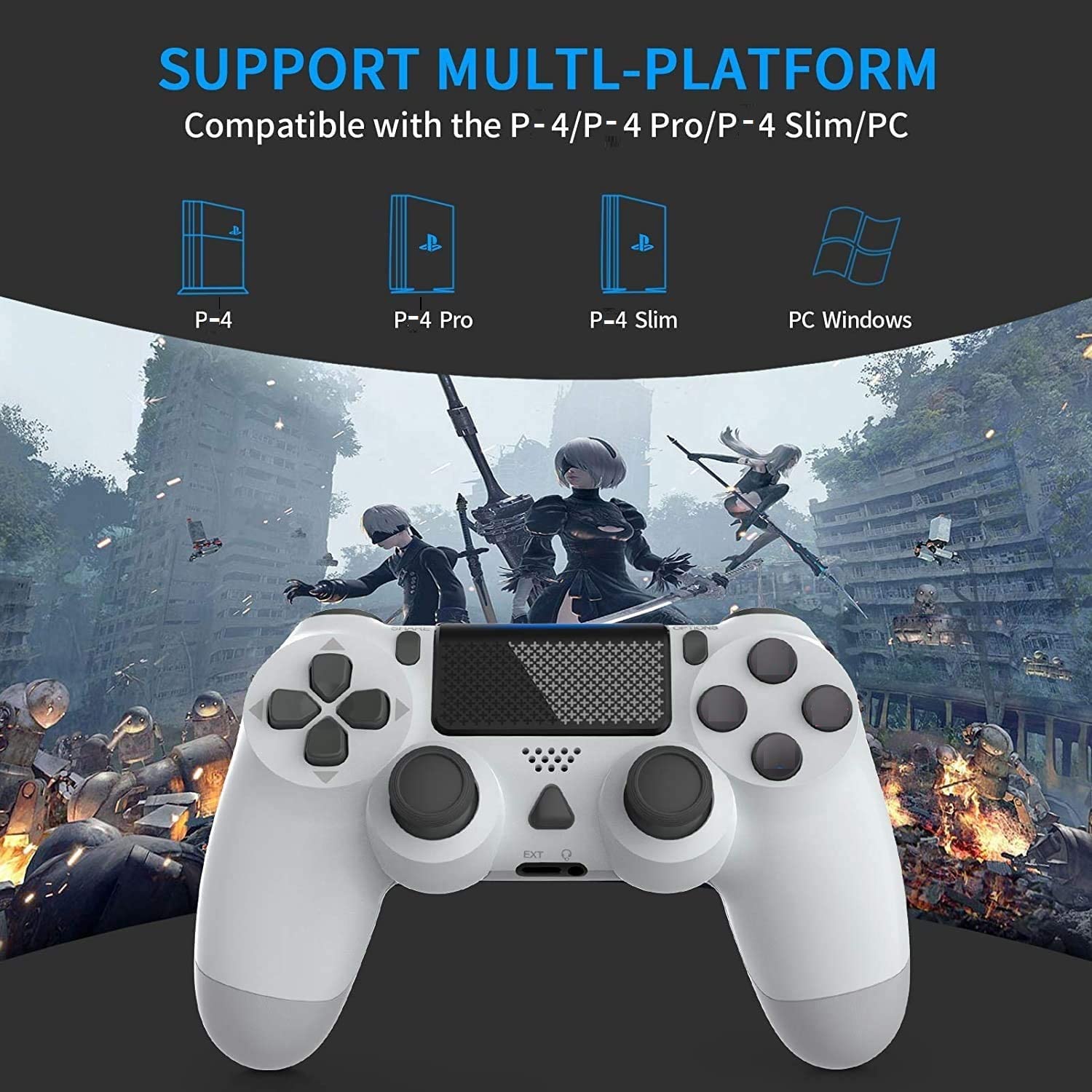 Rzzhgzq 2 Pack Wireless Controller for PS-4 Compatible with P4 /Pro/Slim Console with Charging Cable Wireless Joystick Gift for Kids,Son,Man(WHITE+CAMOUFLAGE)