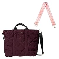 KEDZIE Cloud 9 Quilted Puffer Tote Bag Crossbody Purse (Mulberry) & Interchangeable 2-Inch Bag Strap (Golden Hour V2)