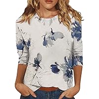 Summer Tops for Women 2024 Trendy,Women Summer Plus Size Floral Shirt Womens Tops 3/4 Sleeve Crewneck Blouses Dressy Casual